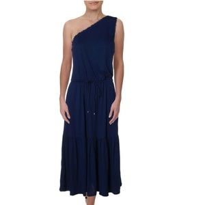 Ralph Lauren Blue One Shoulder Tiered Midi Dress